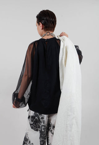 Long Sleeved Top with Sheer Sleeves in Black