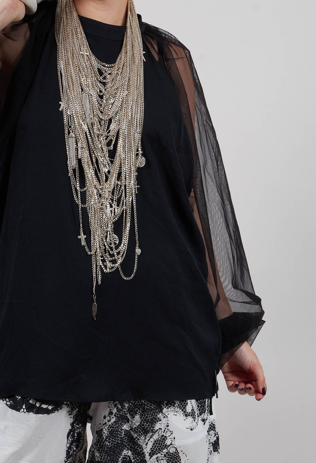 Long Sleeved Top with Sheer Sleeves in Black