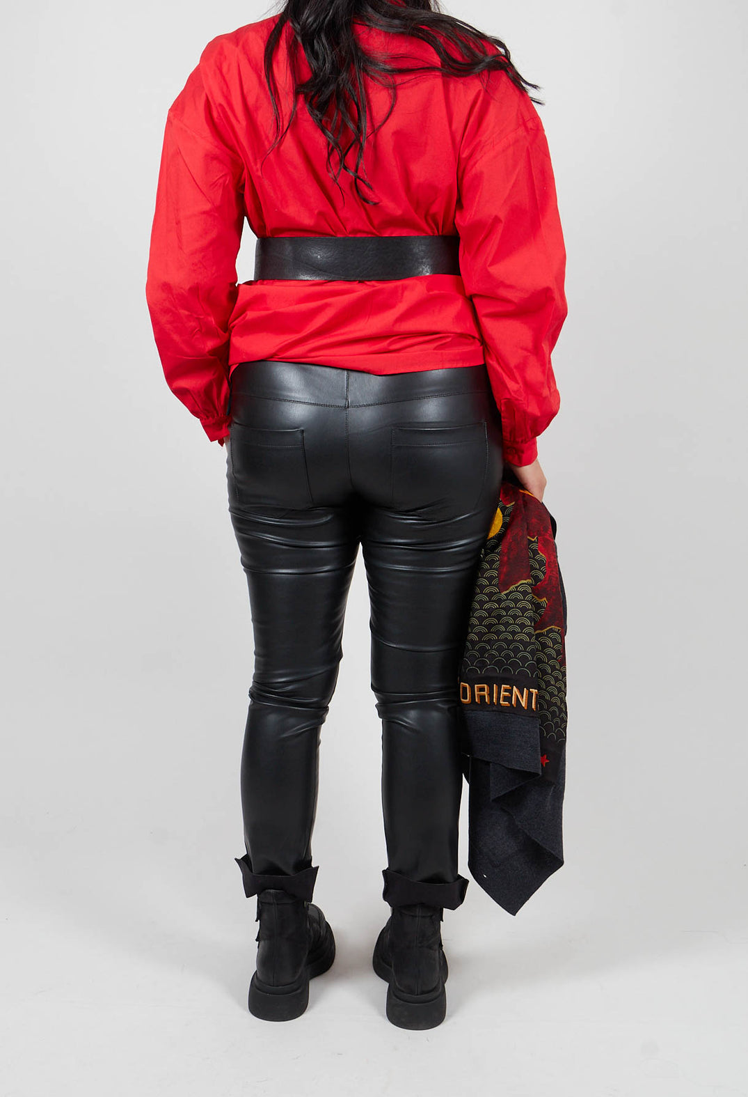 Slim Leg Wet Look Trousers in Black
