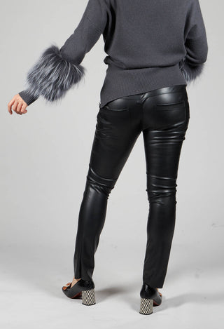Slim Leg Wet Look Trousers in Black