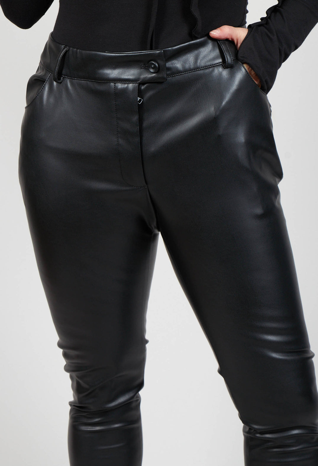 Slim Leg Wet Look Trousers in Black