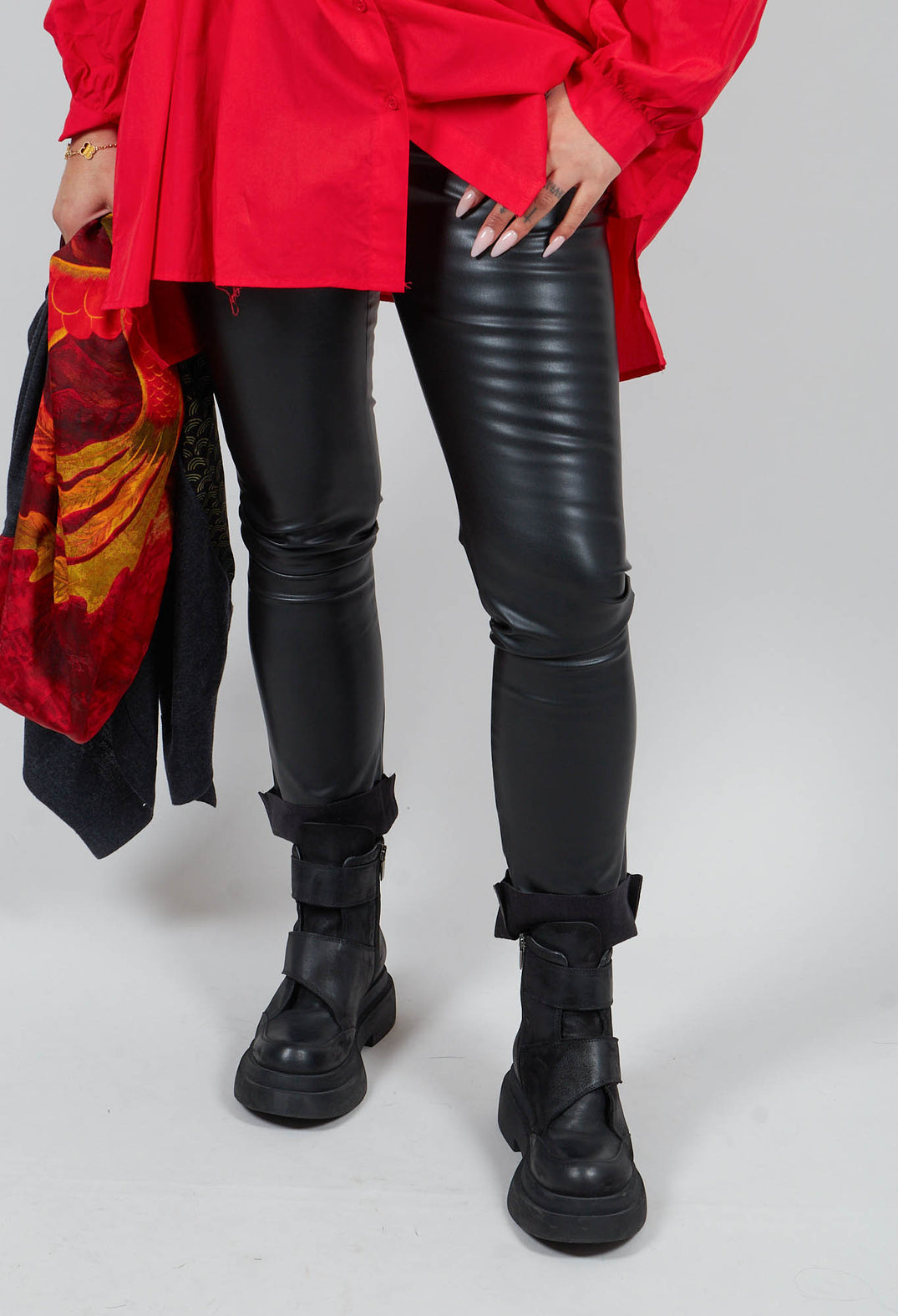 Slim Leg Wet Look Trousers in Black