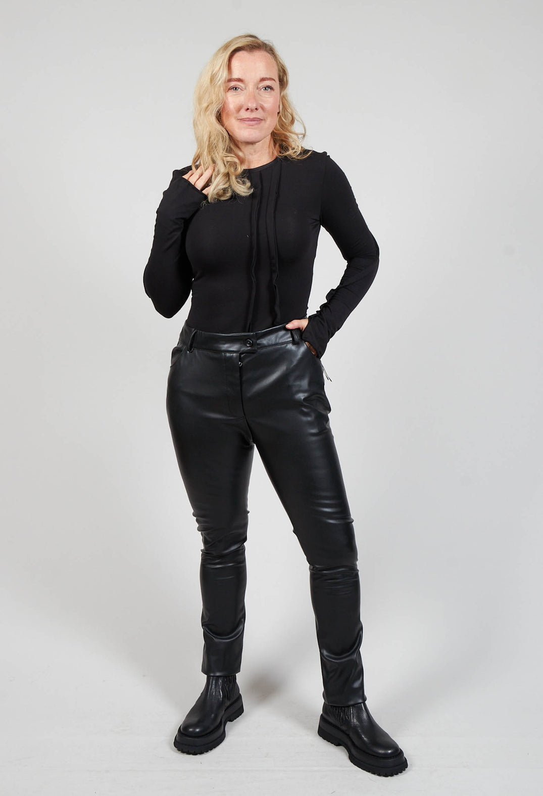 Slim Leg Wet Look Trousers in Black