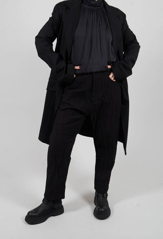 Loose Fit Crinkled Trousers in Black