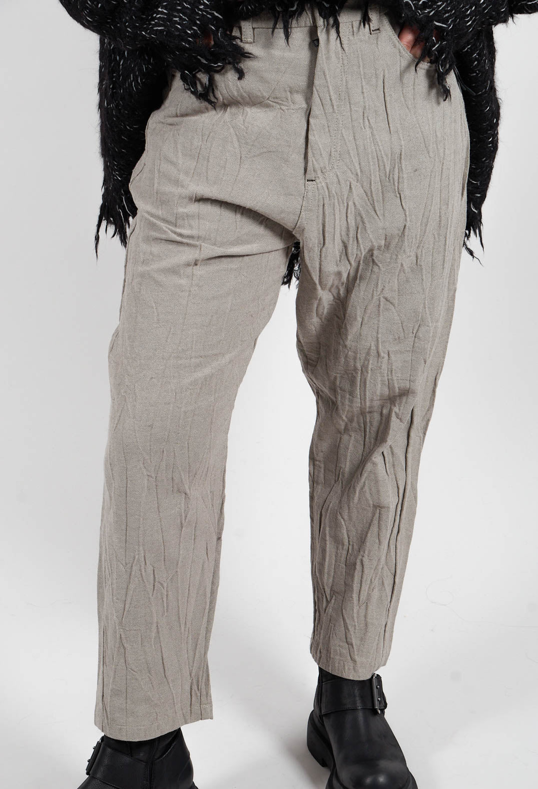 Loose Fit Crinkled Trousers in Beige