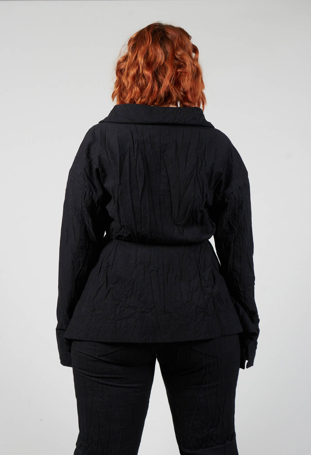 Crinkle Jacket with Asymmetric Hem and Fastening in Black