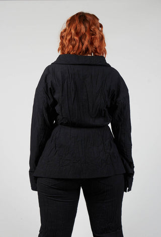 Crinkle Jacket with Asymmetric Hem and Fastening in Black