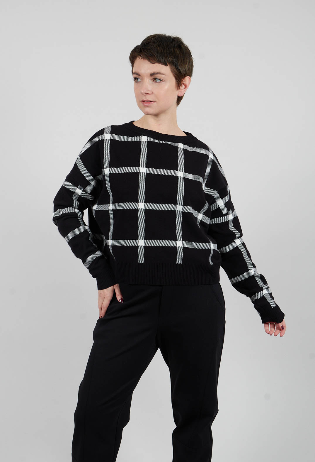 Long Sleeve Jumper with Check Design in Black