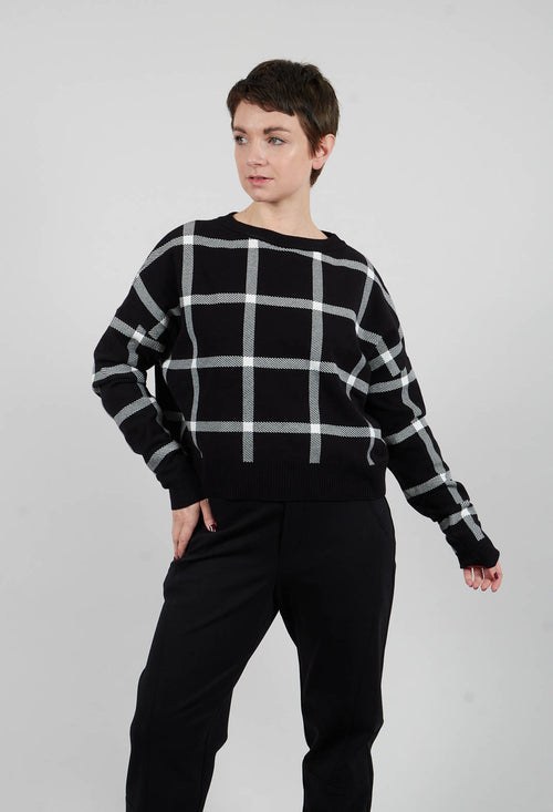 Long Sleeve Jumper with Check Design in Black