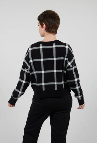 Long Sleeve Jumper with Check Design in Black