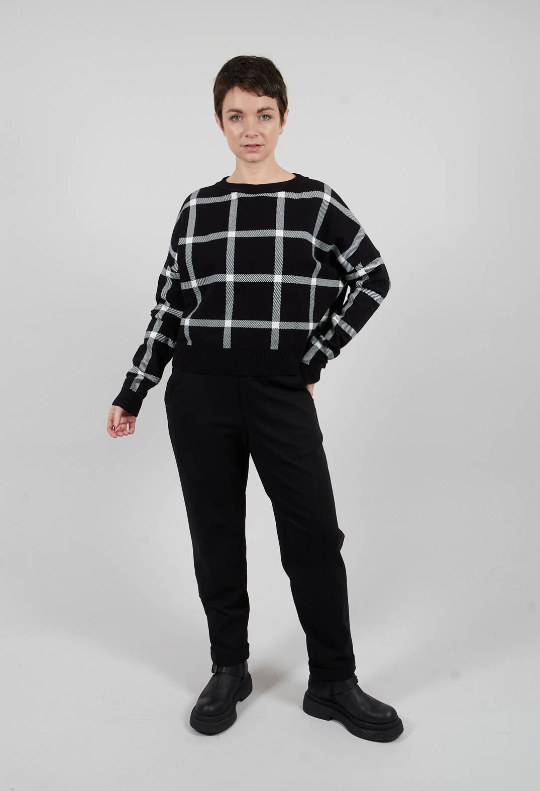 Long Sleeve Jumper with Check Design in Black
