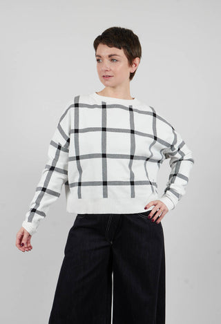 Long Sleeve Jumper with Check Design in White