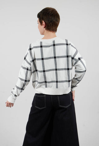 Long Sleeve Jumper with Check Design in White