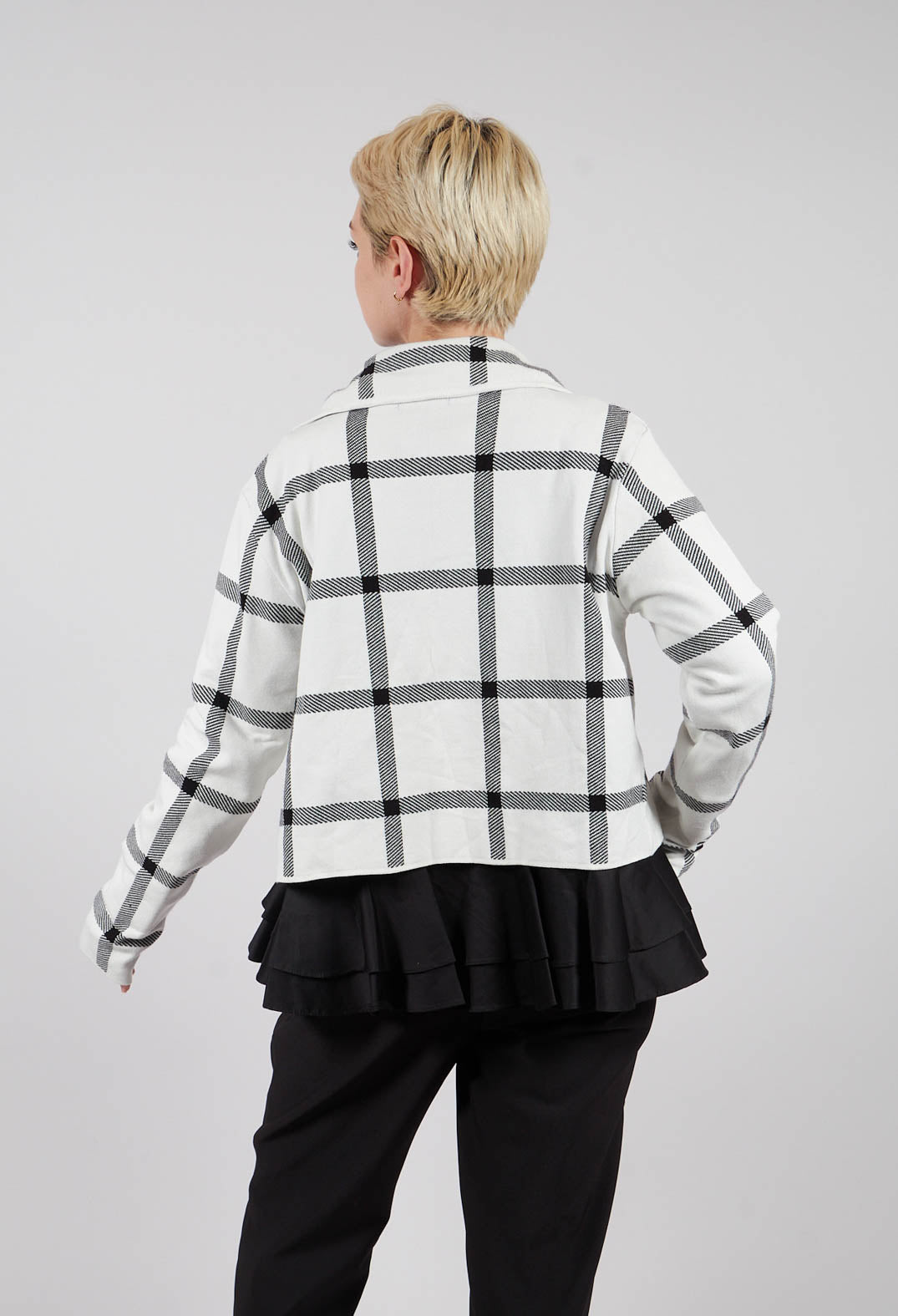 Short Cardigan with Check Design in White