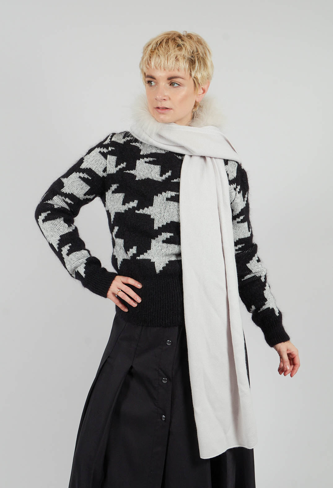 Wide Neck Jumper in Black and White