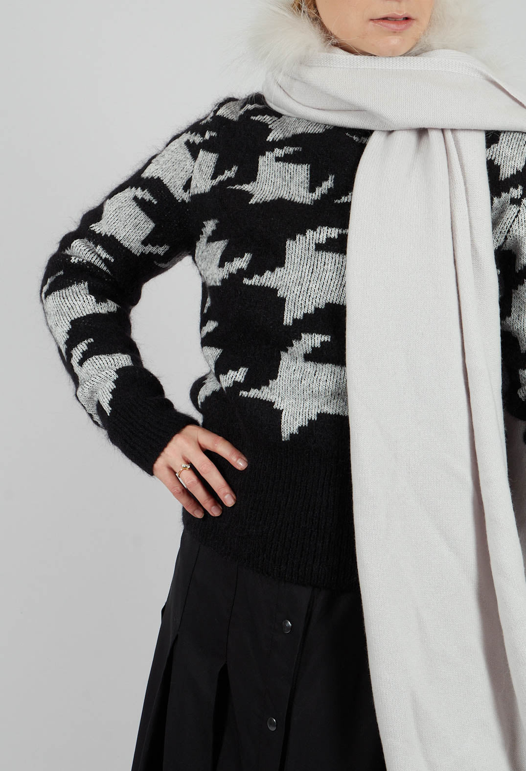 Wide Neck Jumper in Black and White