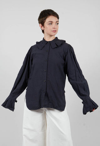 Petal Pleated Collar Shirt in Ink
