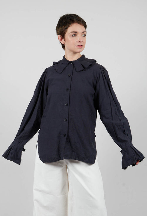 Petal Pleated Collar Shirt in Ink