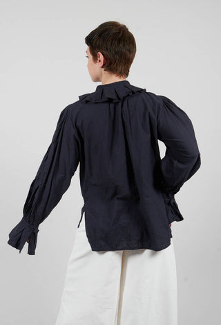 Petal Pleated Collar Shirt in Ink