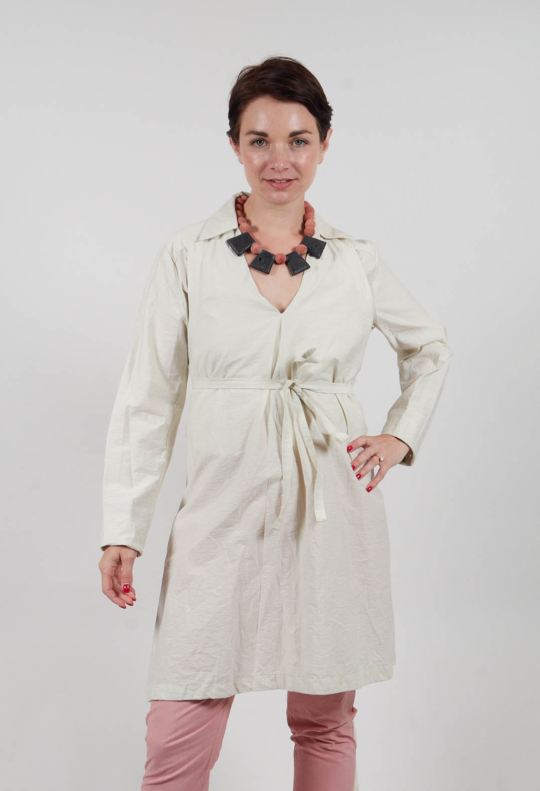 Poplin Len Shirt in White Clay