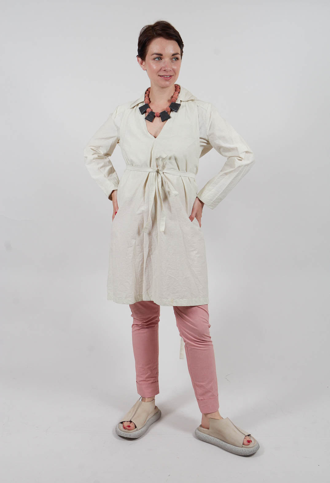Poplin Len Shirt in White Clay