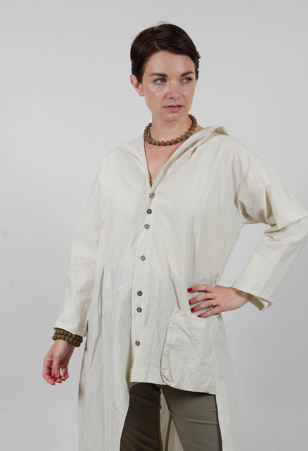 Oversized Hooded Istu Tunic in White Clay