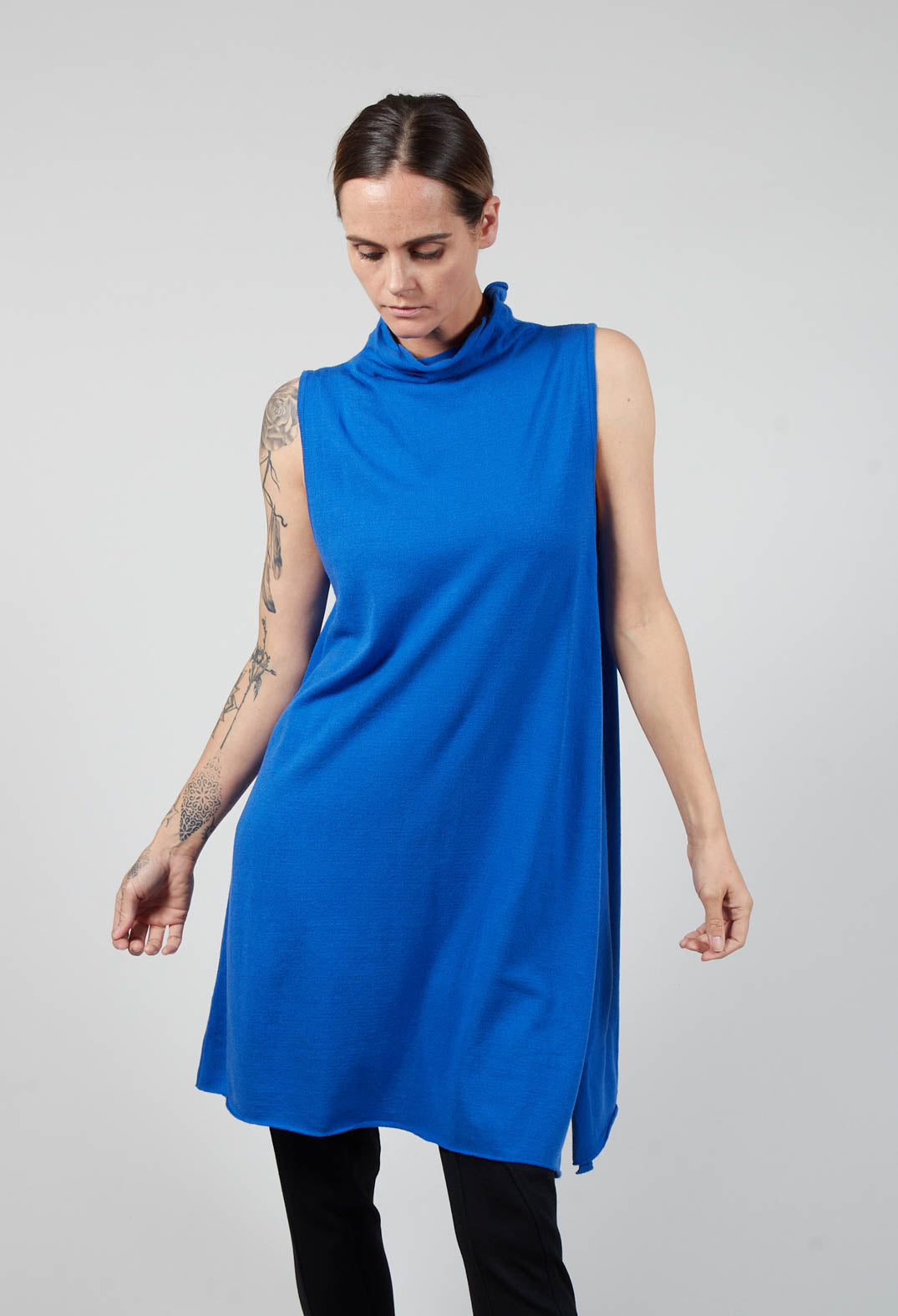 Sleeveless Top with Stand up Collar in Royal Blue