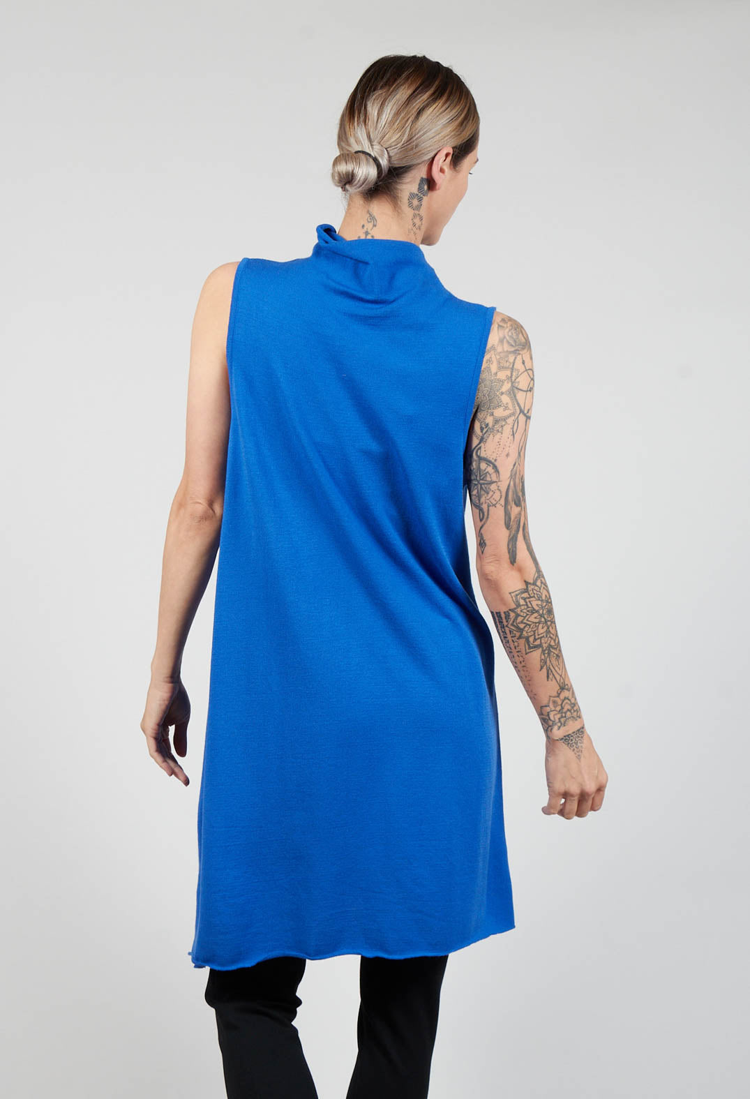 Sleeveless Top with Stand up Collar in Royal Blue