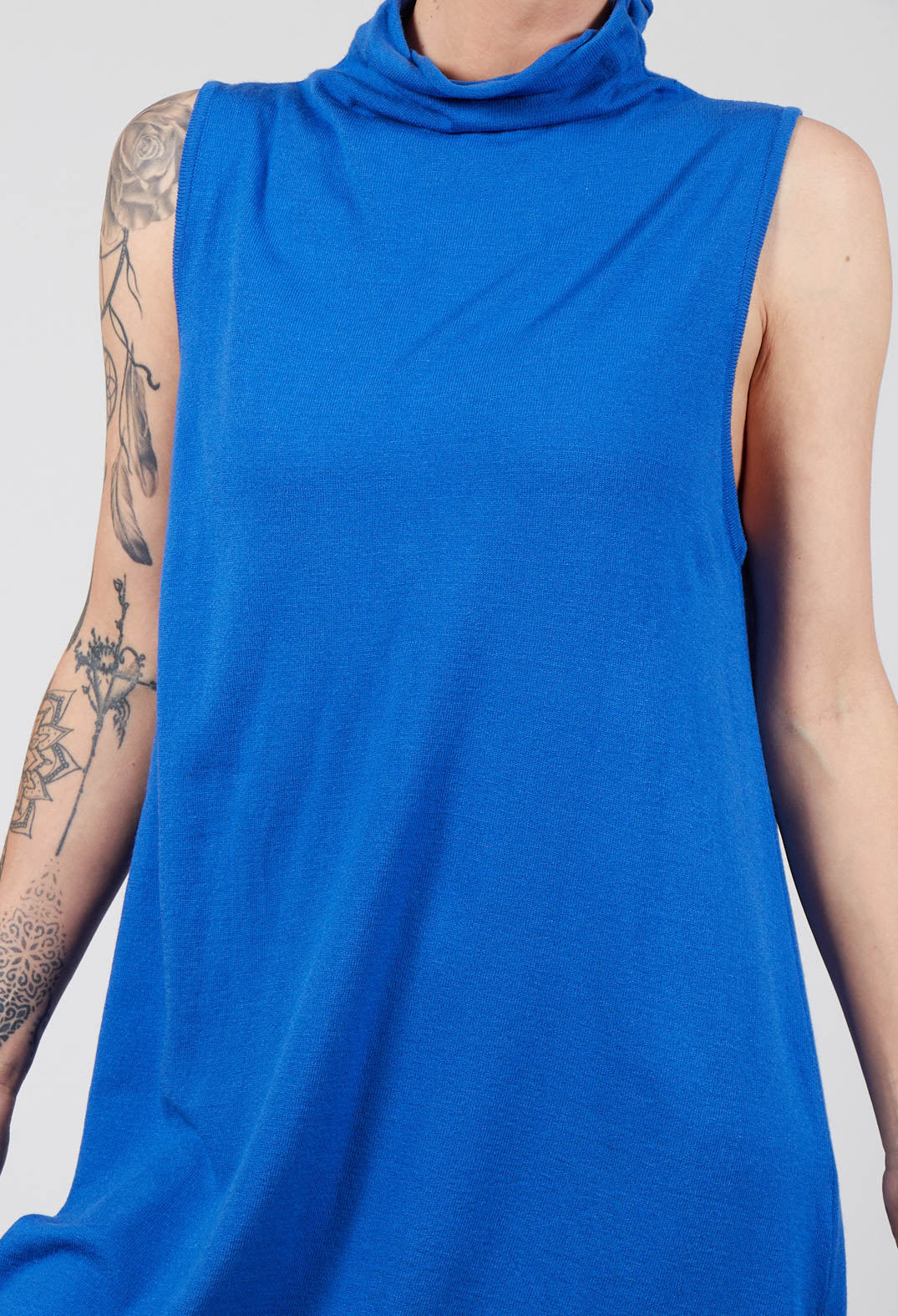 Sleeveless Top with Stand up Collar in Royal Blue