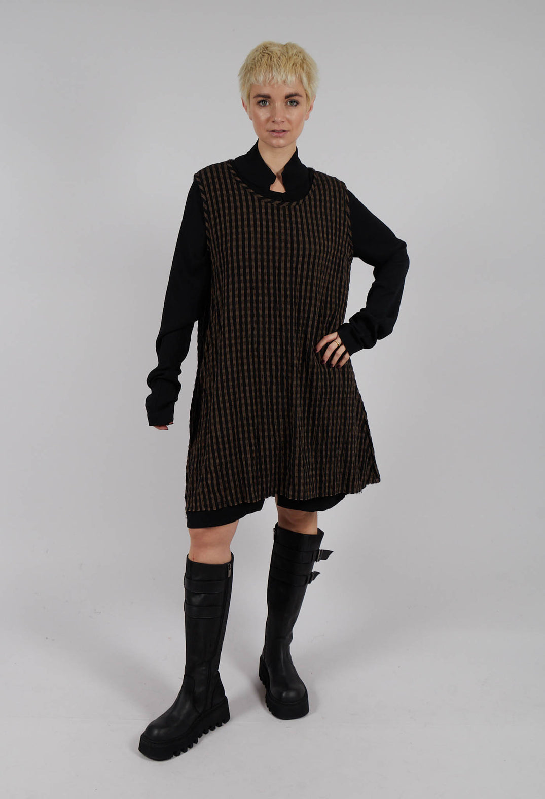 Horri Tunic in Grey and Brown Stripe