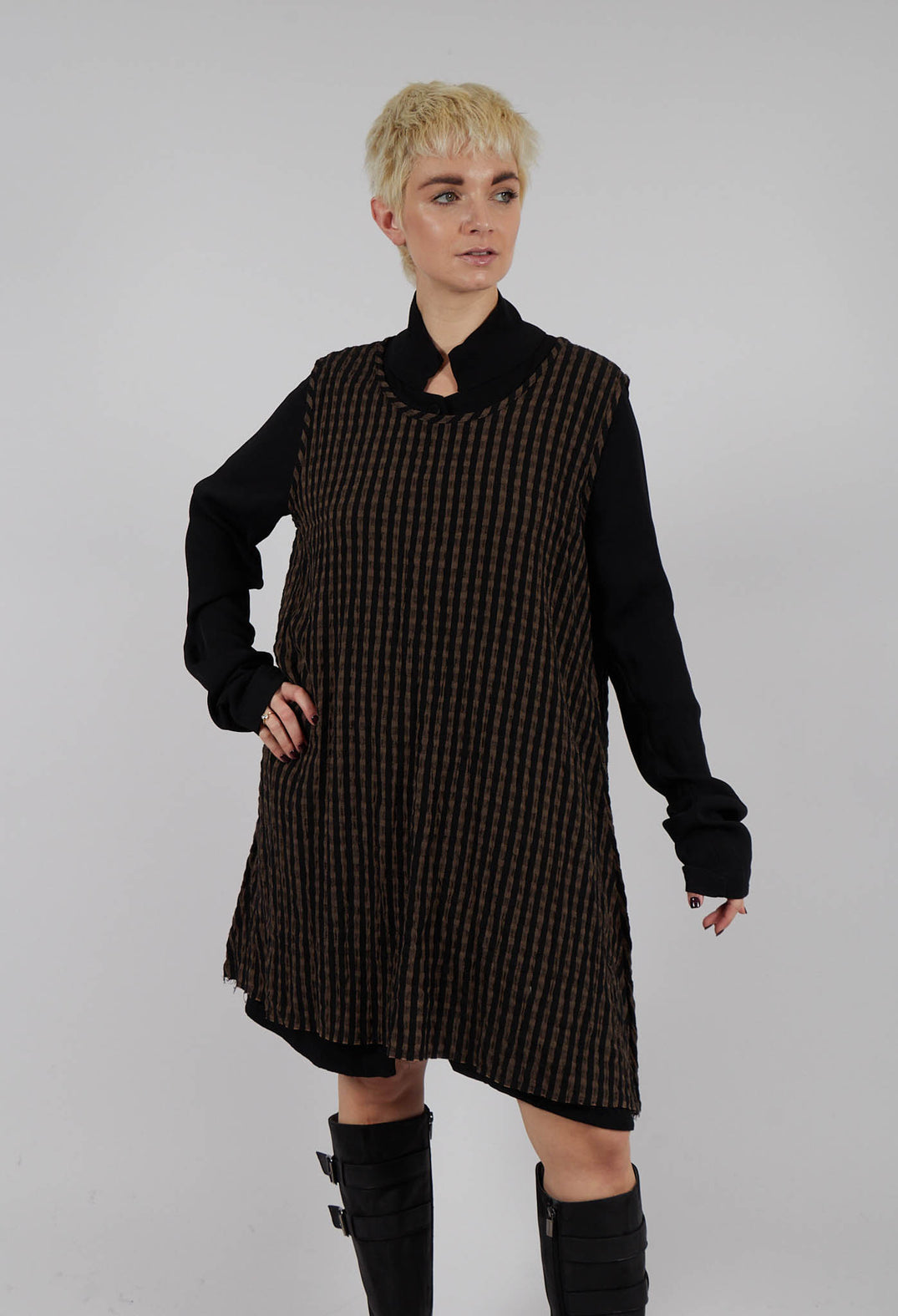 Horri Tunic in Grey and Brown Stripe