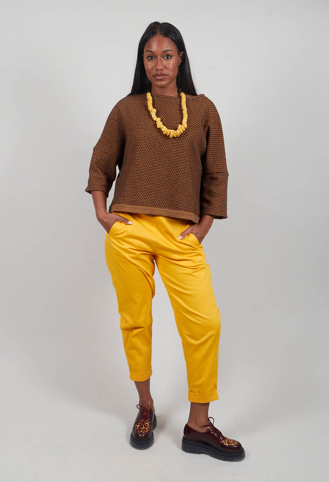 Roll Sleeve Boxy Top in Saffron