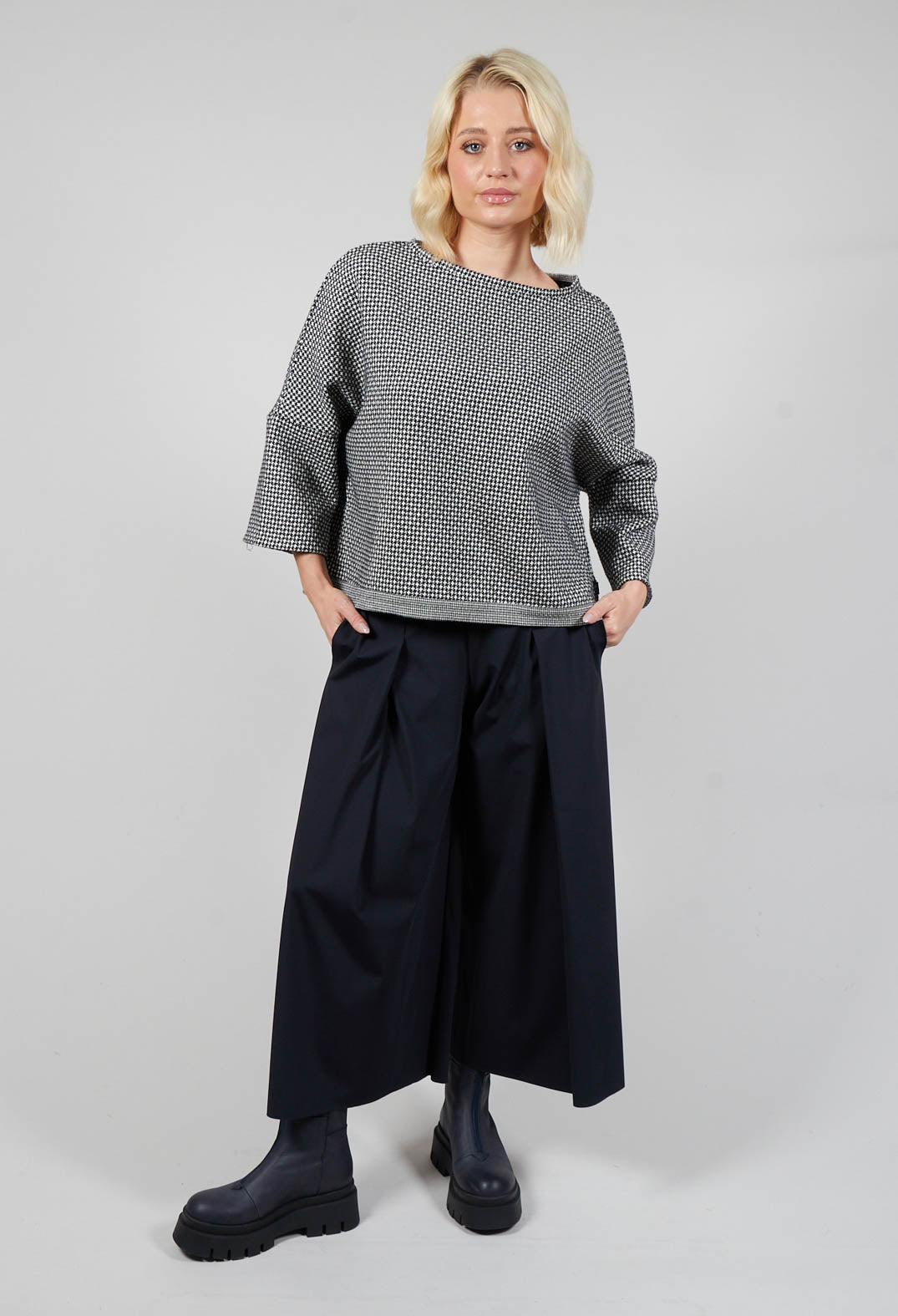 Roll Sleeve Boxy Top in Black and White