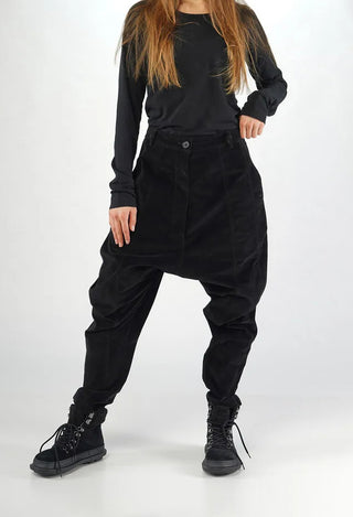 PRE-ORDER - Velvet Drop Crotch Trousers in Dark Grey (Pictured in Black) - 3230104