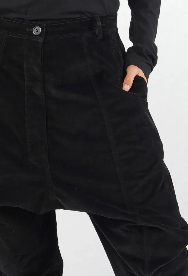 PRE-ORDER - Velvet Drop Crotch Trousers in Lotus (Pictured in Black) - 3230104