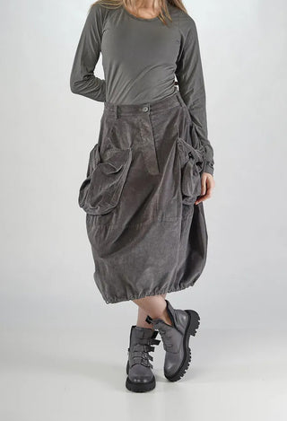 PRE-ORDER - Velvet Skirt with Feature Pockets in Dark Grey - 3230306