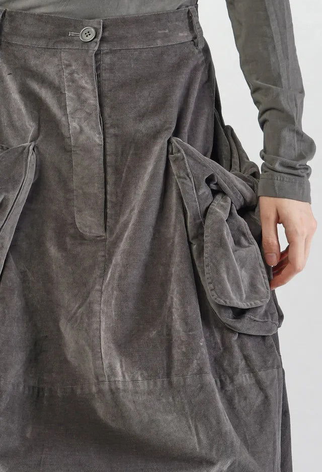 PRE-ORDER - Velvet Skirt with Feature Pockets in Dark Grey - 3230306