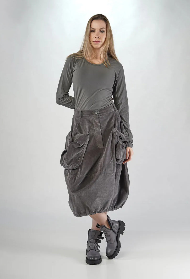 PRE-ORDER - Velvet Skirt with Feature Pockets in Dark Grey - 3230306