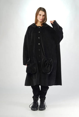 PRE-ORDER - Velvet Oversized Coat with Feature Pockets in Dark Grey (Pictured in Black) - 3231203