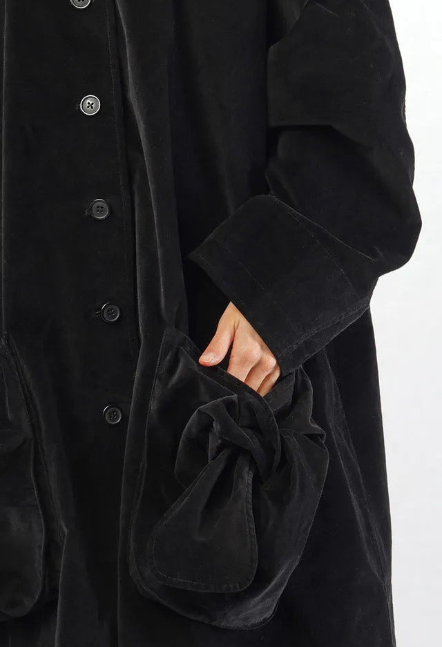 PRE-ORDER - Velvet Oversized Coat with Feature Pockets in Black - 3231203