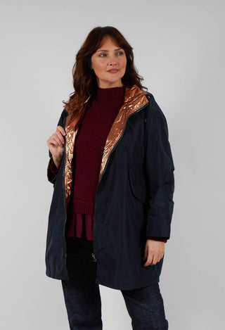 Reversible Lightweight Raincoat in Navy and Bronze