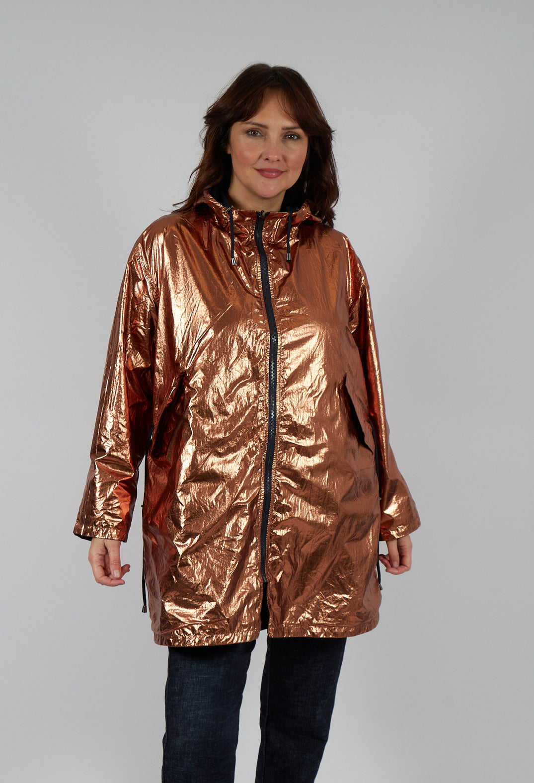 Reversible Lightweight Raincoat in Navy and Bronze