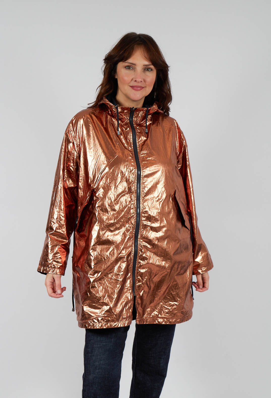 Reversible Lightweight Raincoat in Navy and Bronze