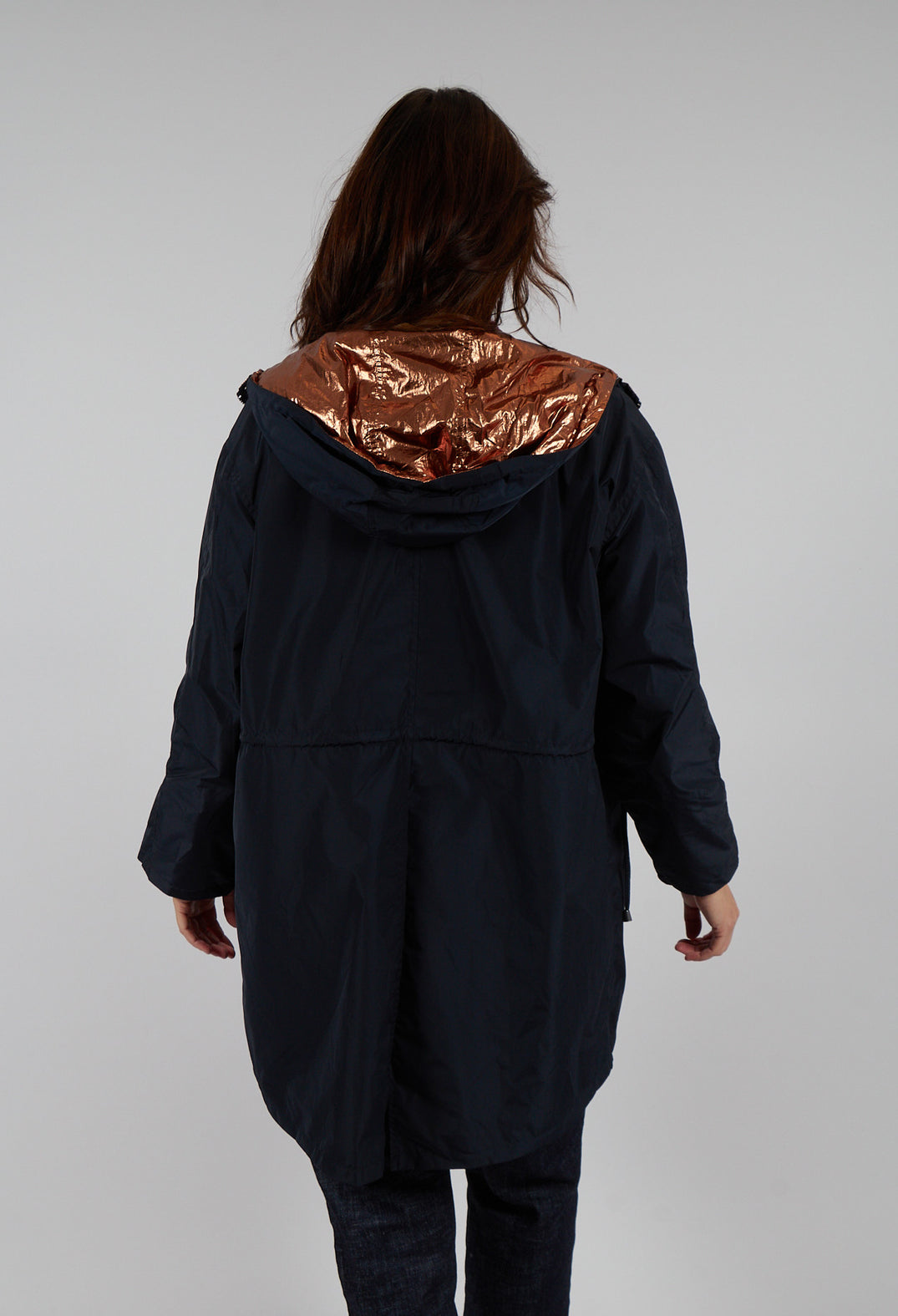 Reversible Lightweight Raincoat in Navy and Bronze