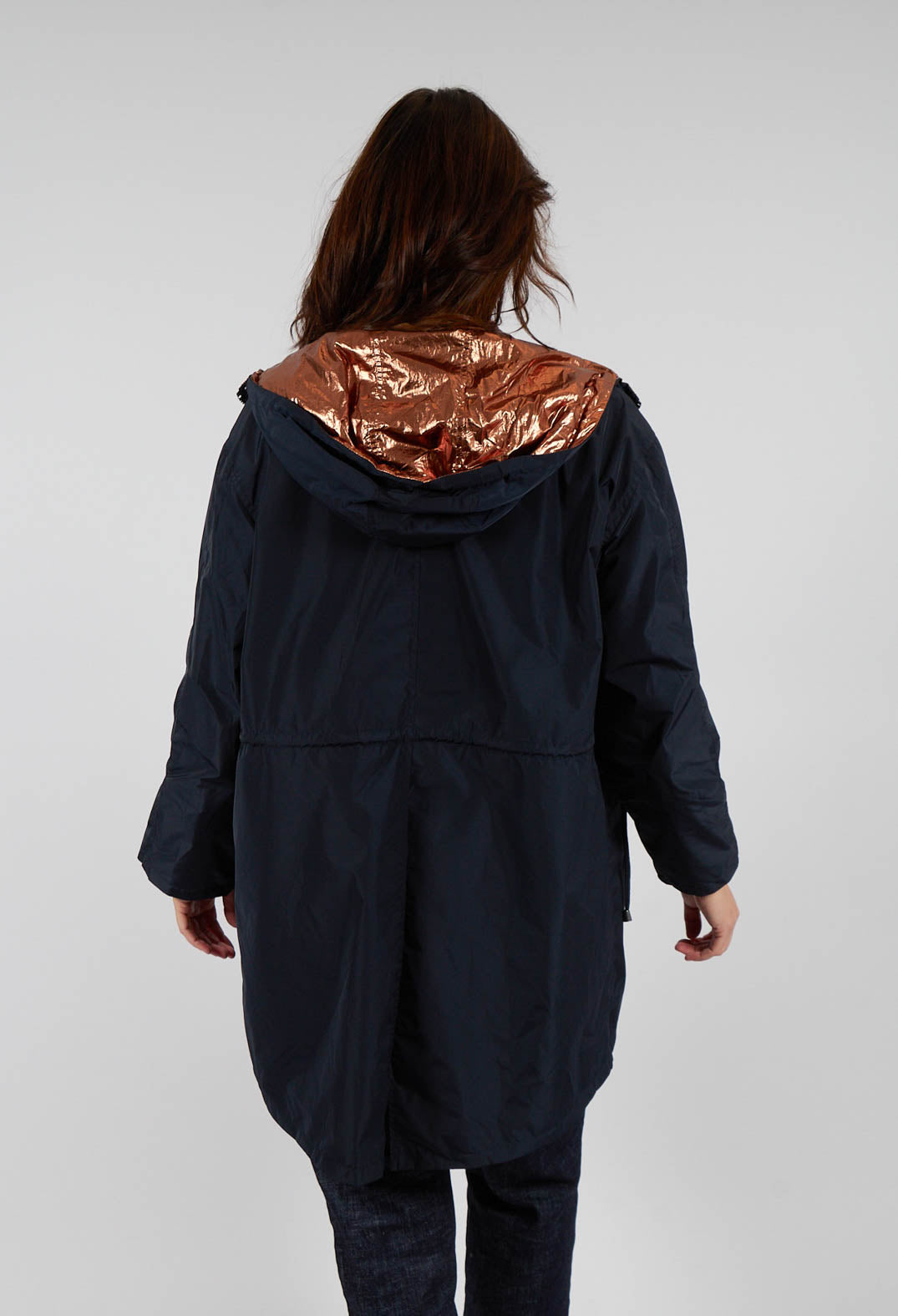 Reversible Lightweight Raincoat in Navy and Bronze