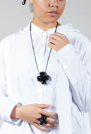 Medium Beaded Cross Necklace with Black Beads