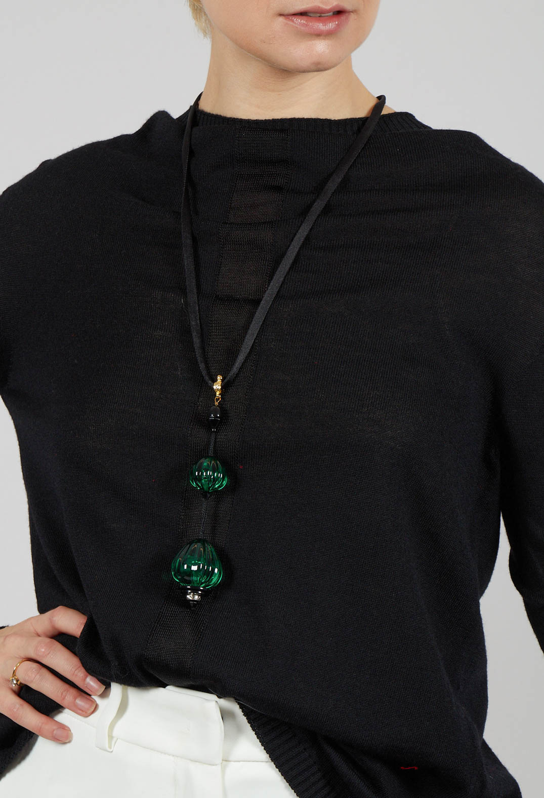 Murano Long Necklace with Ribbon in Green