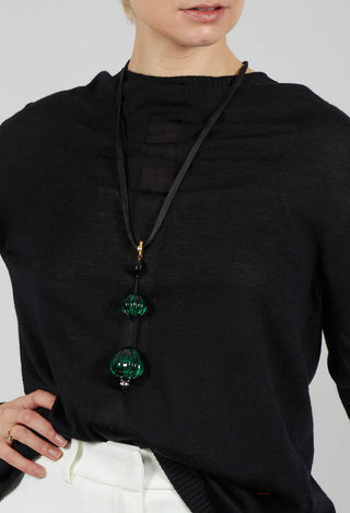 Murano Long Necklace with Ribbon in Green