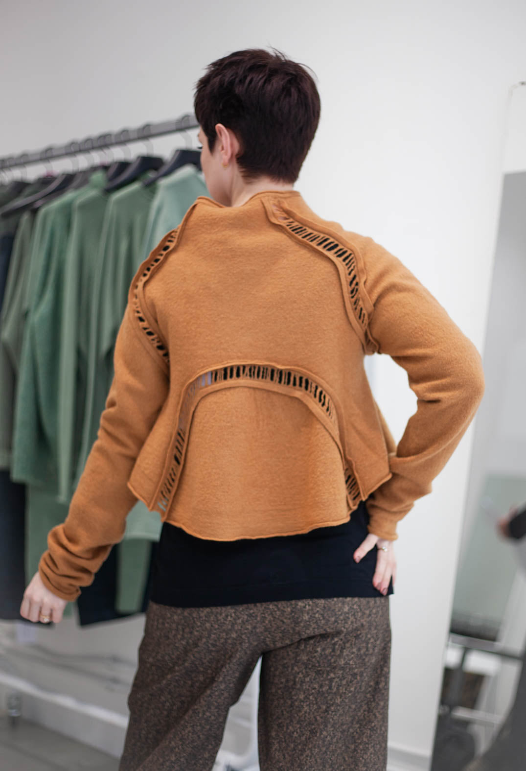 PRE-ORDER - Cropped High Neck Cardigan in Forest (Pictured in Bronze) - 3247105