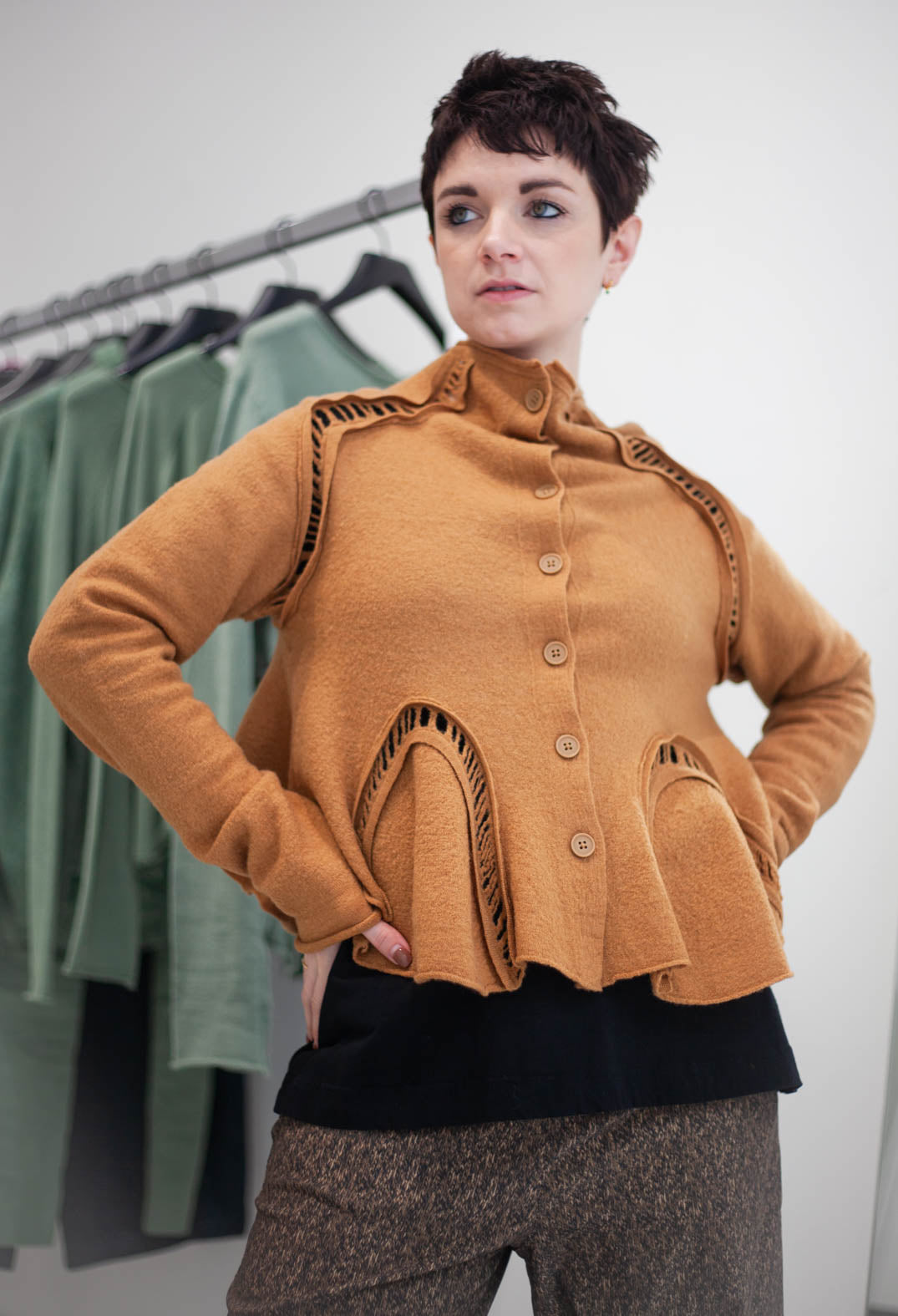 PRE-ORDER - Cropped High Neck Cardigan in Lava (Pictured in Bronze) - 3247105